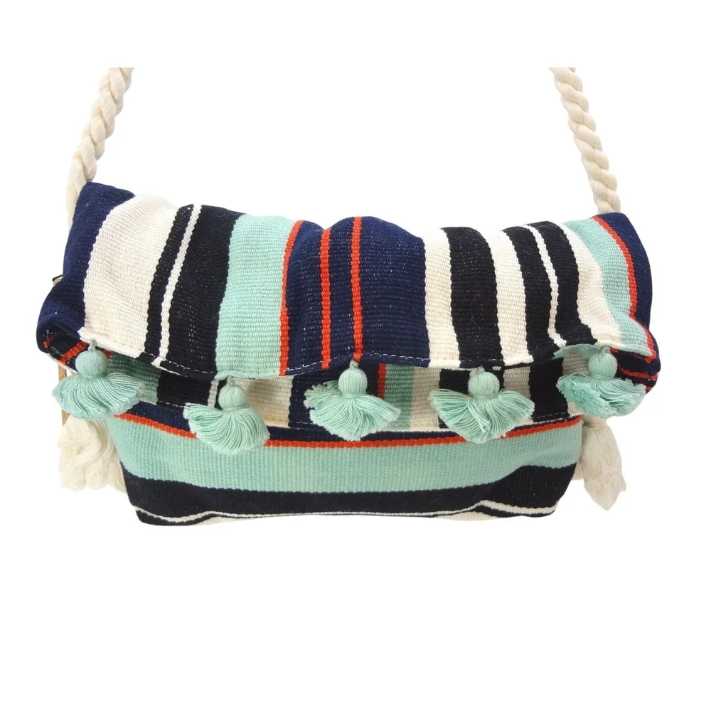 Mercado Global Crossbody Bag Small Multi Color Excellent Striped Tassel